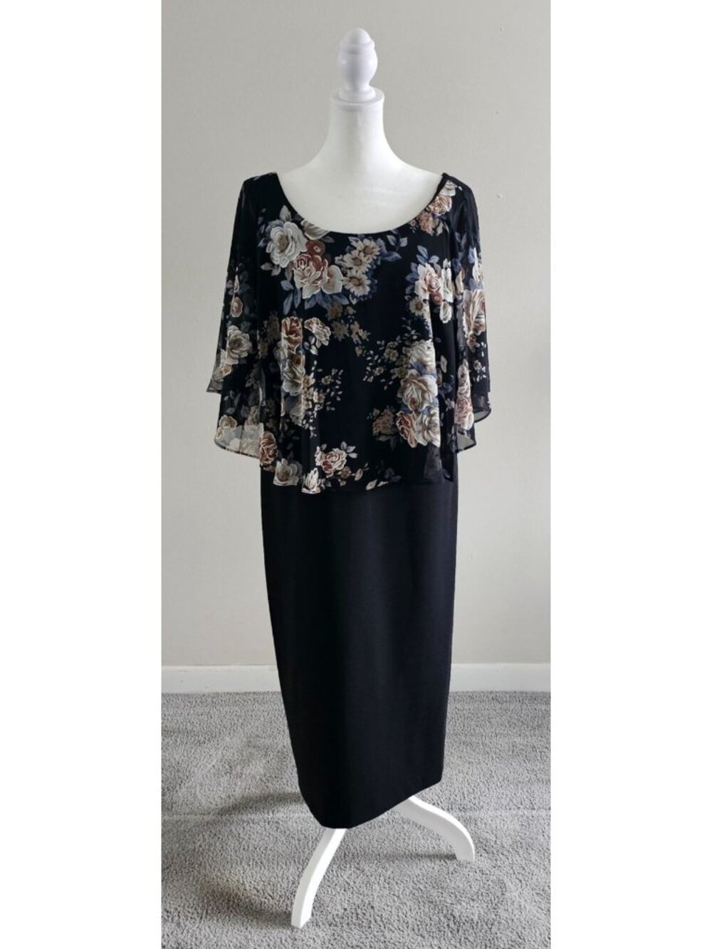 NWT Connected Apparel Womens Floral Overlay A-Line Midi 16 Dress Summer Wedding
